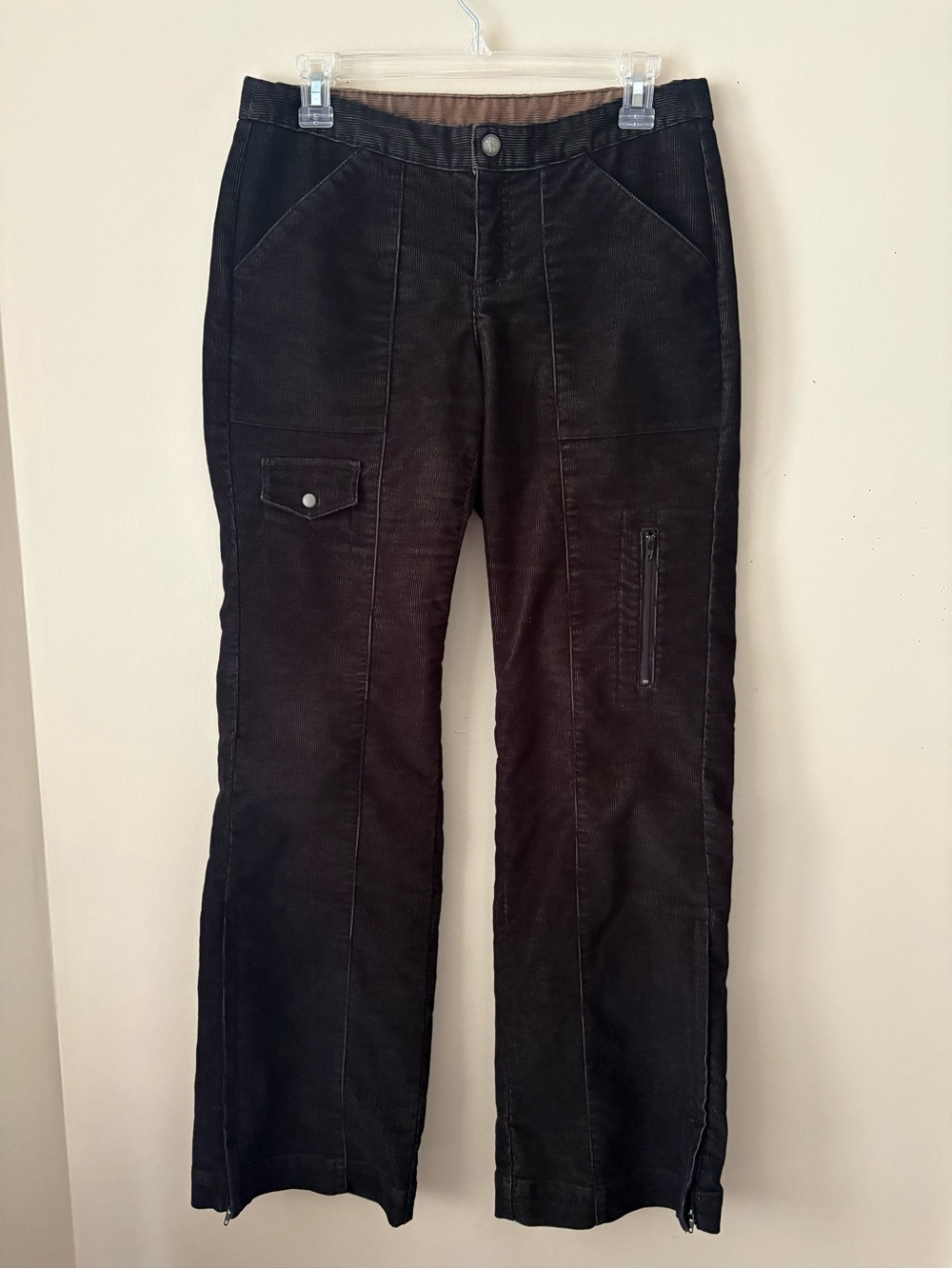 Athleta Black/Brown Corduroy Straight-Leg Utility Pants SZ.4 Good Condition